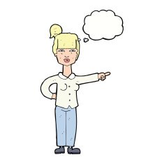 cartoon woman pointing with thought bubble N176