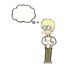 cartoon hipster man with mustache and spectacles thought bu N9