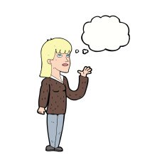 cartoon woman explaining with thought bubble N43