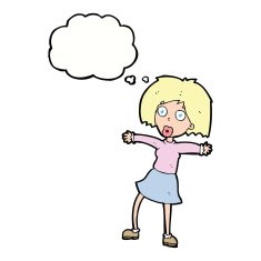 cartoon surprised woman with thought bubble N203