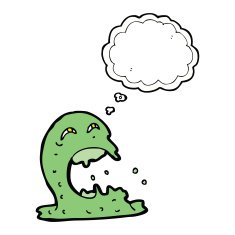 cartoon gross ghost with thought bubble N34