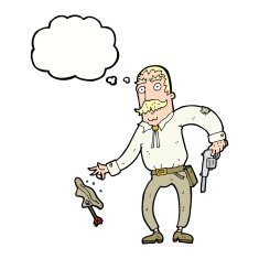 cartoon wild west cowboy with thought bubble N8