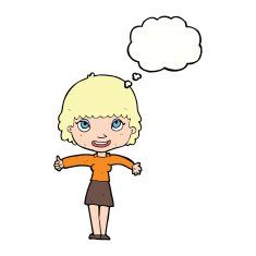 cartoon happy girl with thought bubble N76