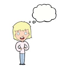 cartoon happy woman with thought bubble N211