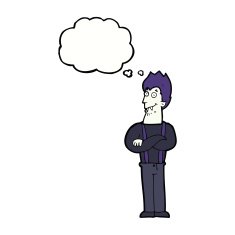 cartoon happy vampire with thought bubble N34
