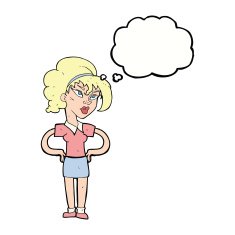 cartoon woman with hands on hips thought bubble N179