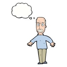 cartoon annoyed old man with thought bubble N56