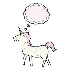 cartoon unicorn with thought bubble N35