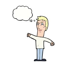 cartoon annoyed man with thought bubble N65
