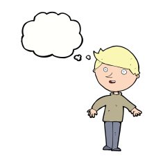 cartoon happy man with thought bubble N368