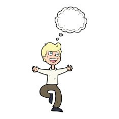 cartoon excited boy with thought bubble N123