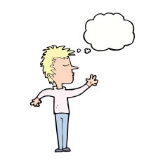 cartoon dismissive man with thought bubble N9