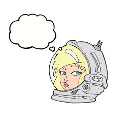 cartoon female astronaut with thought bubble N24