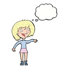 cartoon waving woman with thought bubble N118