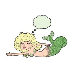 cartoon mermaid with thought bubble N55