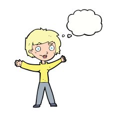 cartoon woman waving arms with thought bubble N17