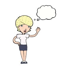 cartoon woman waving with thought bubble N283
