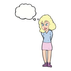 cartoon confused woman with thought bubble N69