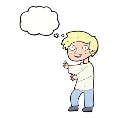 cartoon excited boy with thought bubble N124