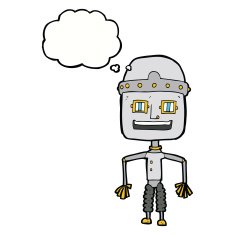 funny cartoon robot with thought bubble N37