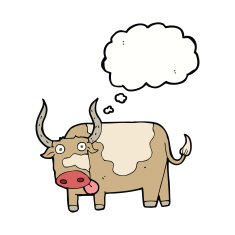 cartoon bull with thought bubble N20