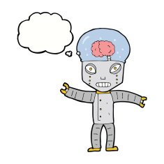 funny cartoon robot with thought bubble N39
