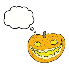 cartoon spooky pumpkin with thought bubble N17