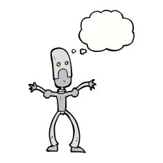cartoon funny robot with thought bubble N63
