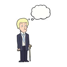 cartoon unhappy gentleman with thought bubble N9