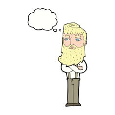 cartoon serious man with beard thought bubble N17
