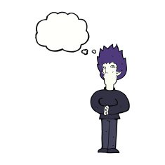 cartoon vampire man with thought bubble N96