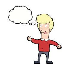 cartoon man sticking out tongue with thought bubble N24