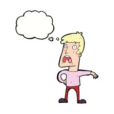 cartoon complaining man with thought bubble N8