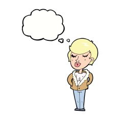 cartoon cool relaxed woman with thought bubble N9