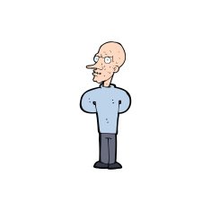 cartoon evil bald man with thought bubble N9
