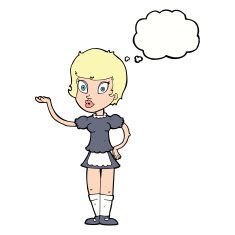 cartoon waitress with thought bubble N25