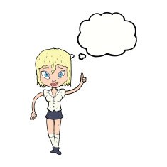 cartoon woman making point with thought bubble N17