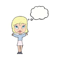 cartoon woman with open arms thought bubble N83