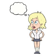 cartoon woman with hands on hips thought bubble N180