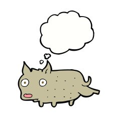 cartoon little dog cocking leg with thought bubble N8