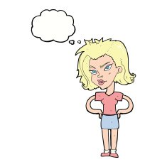 cartoon woman with hands on hips thought bubble N181