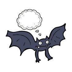 cartoon vampire bat with thought bubble N10
