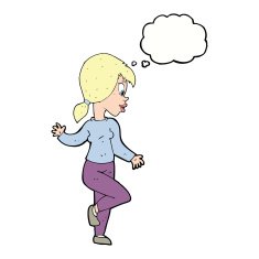 cartoon woman waving with thought bubble N287