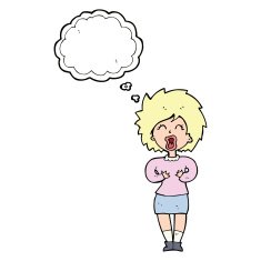 cartoon screaming woman with thought bubble N9
