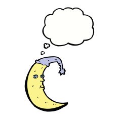 sleepy moon cartoon with thought bubble N6