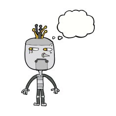 funny cartoon robot with thought bubble N40