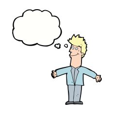 cartoon happy man with thought bubble N378