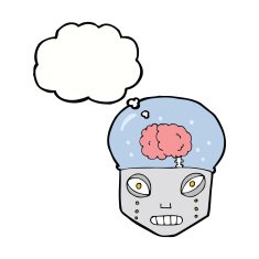 cartoon spooky robot head with thought bubble N9