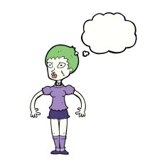 cartoon zombie monster woman with thought bubble N8