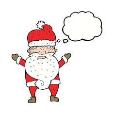 cartoon grumpy santa with thought bubble N9